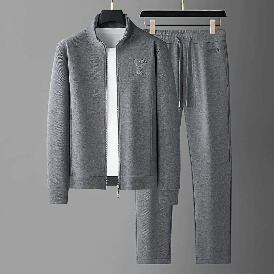 冬季新款男士潮流老钱风保暖加绒加厚两件男士开衫外套休闲套装男