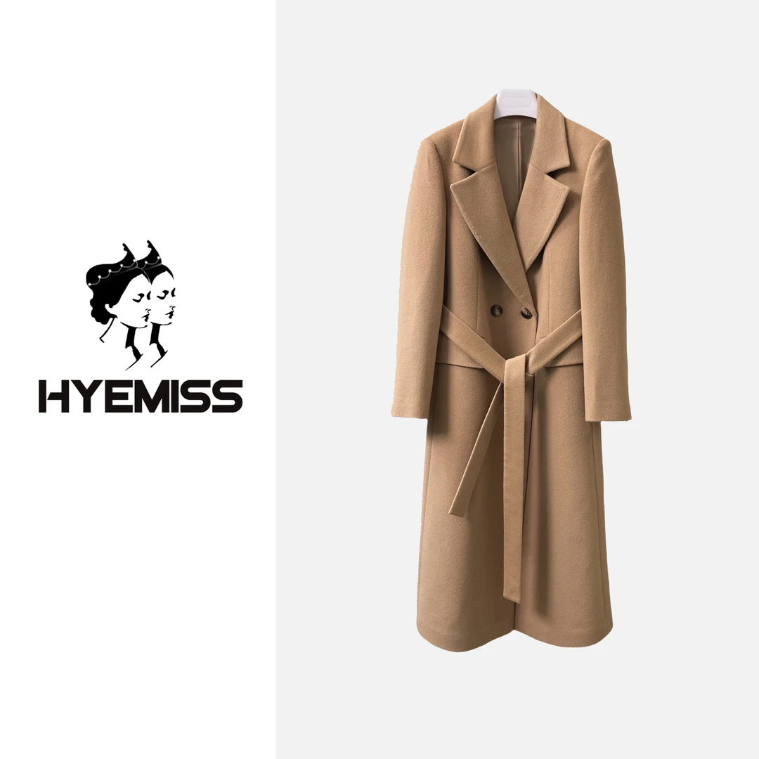 HYEMISSJW240264冬季新款绵羊毛山羊绒时尚气质轻奢驼色大衣外套