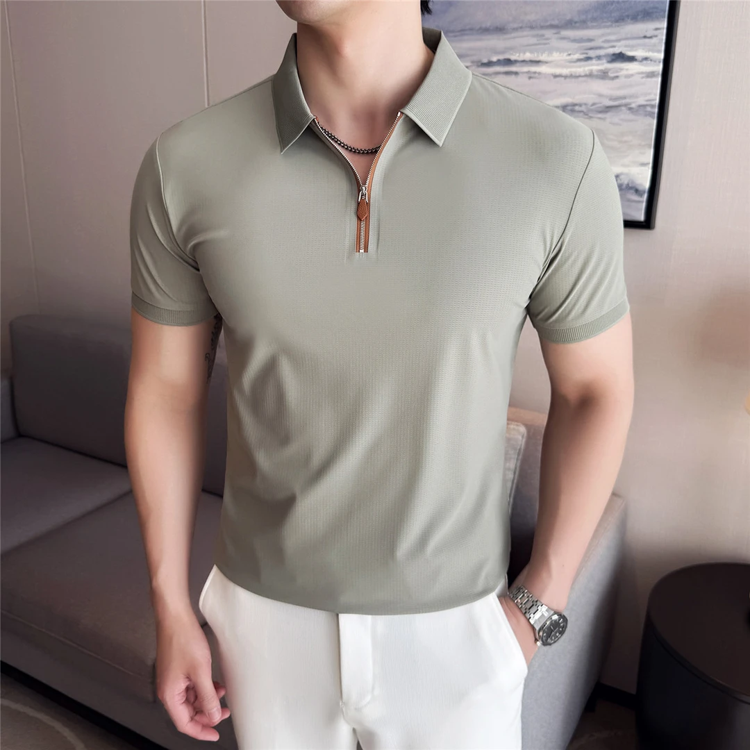 轻商务休闲户外运动短袖POLO衫男士夏季翻领拉链凉感透气薄款T恤
