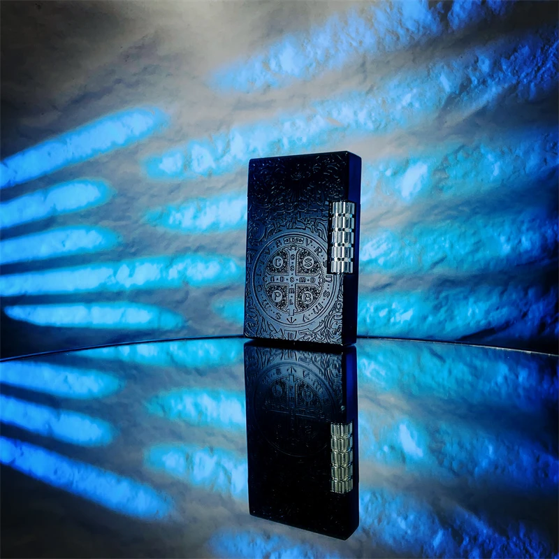 黑色朗声充气打火机康斯坦丁雕刻金属砂轮明火侧滑斜火裸机无气