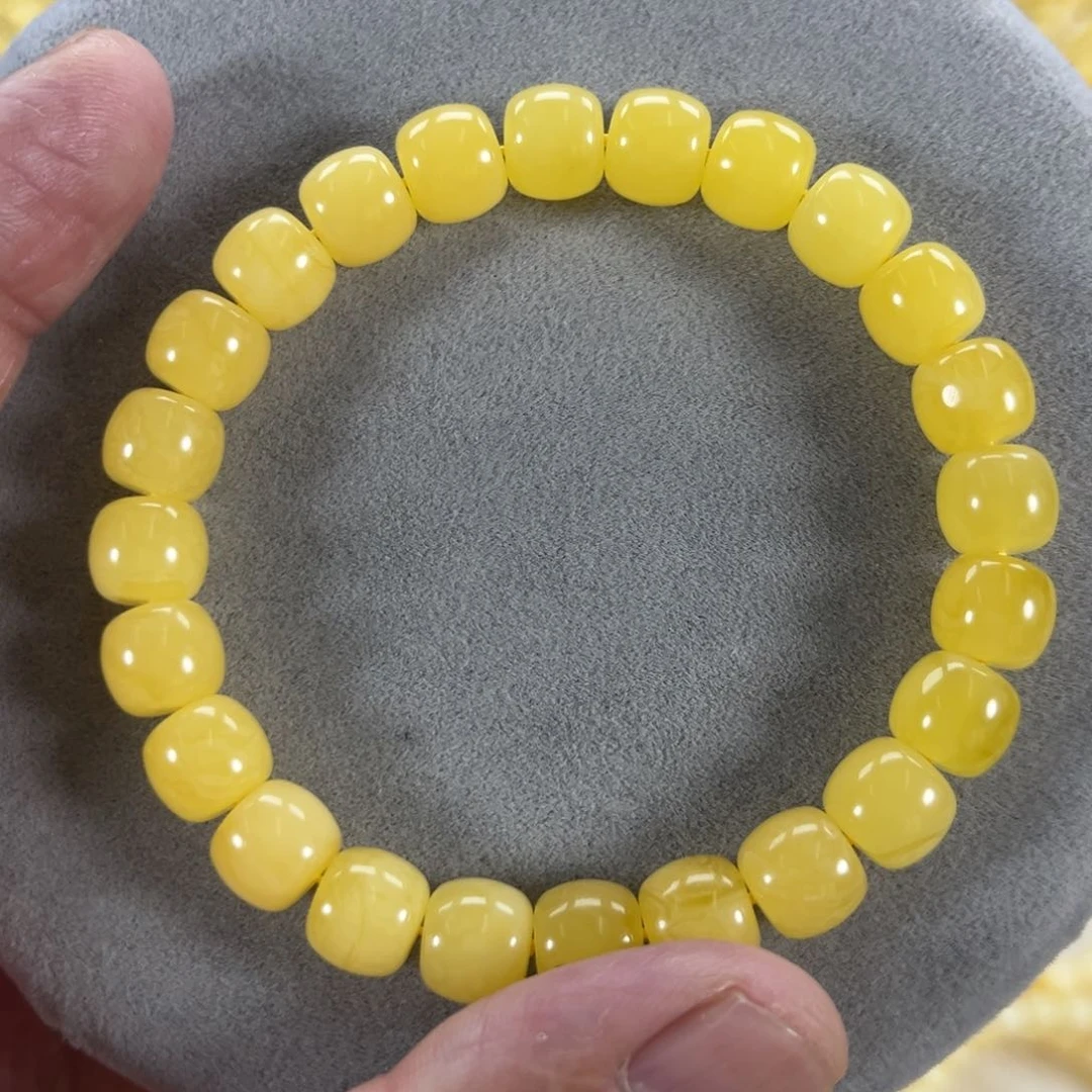 蜜蜡手串未镶嵌纯天然俄料鸡油黄