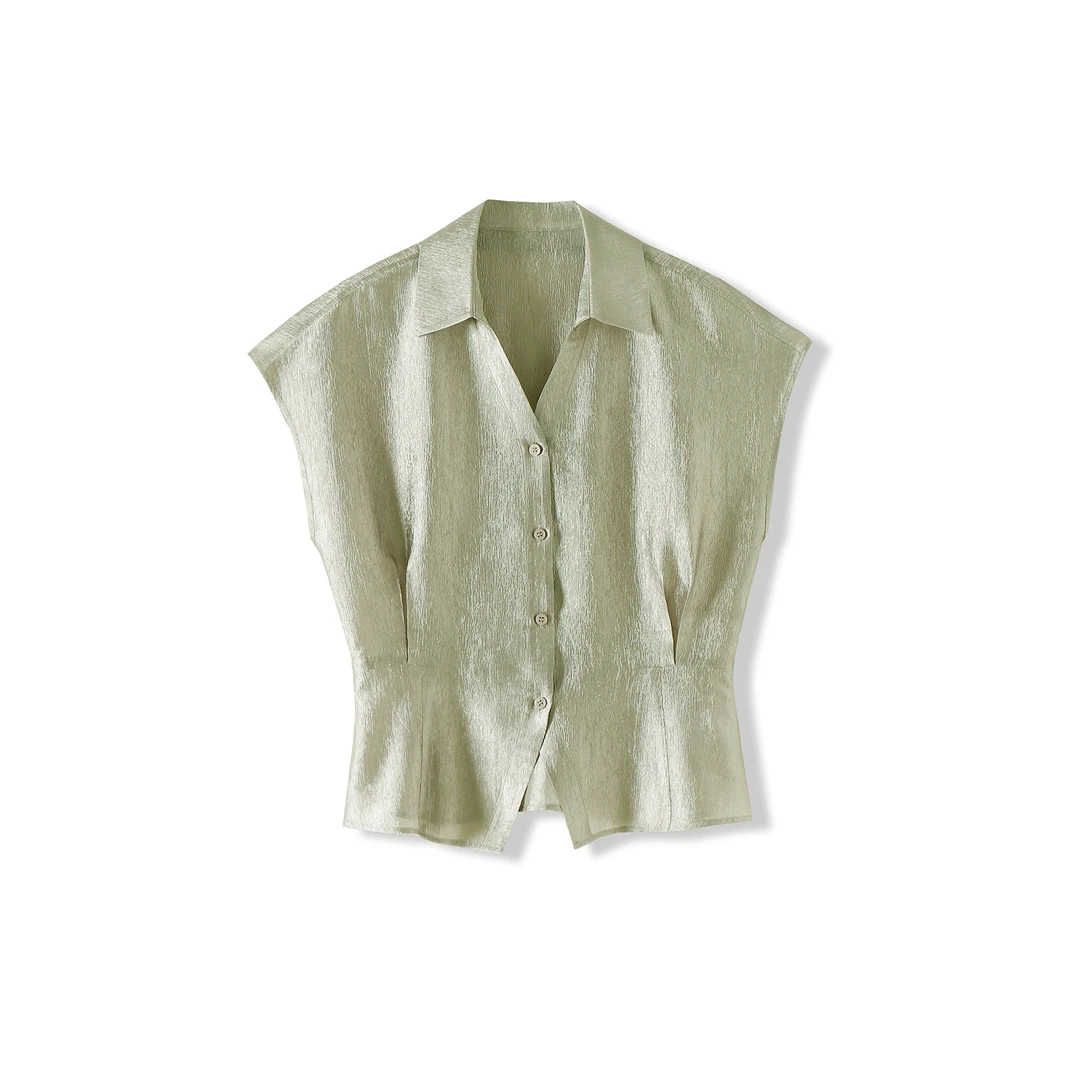 夏款遮肉显瘦衬衫上衣设计感百搭短袖T恤-5XS25039