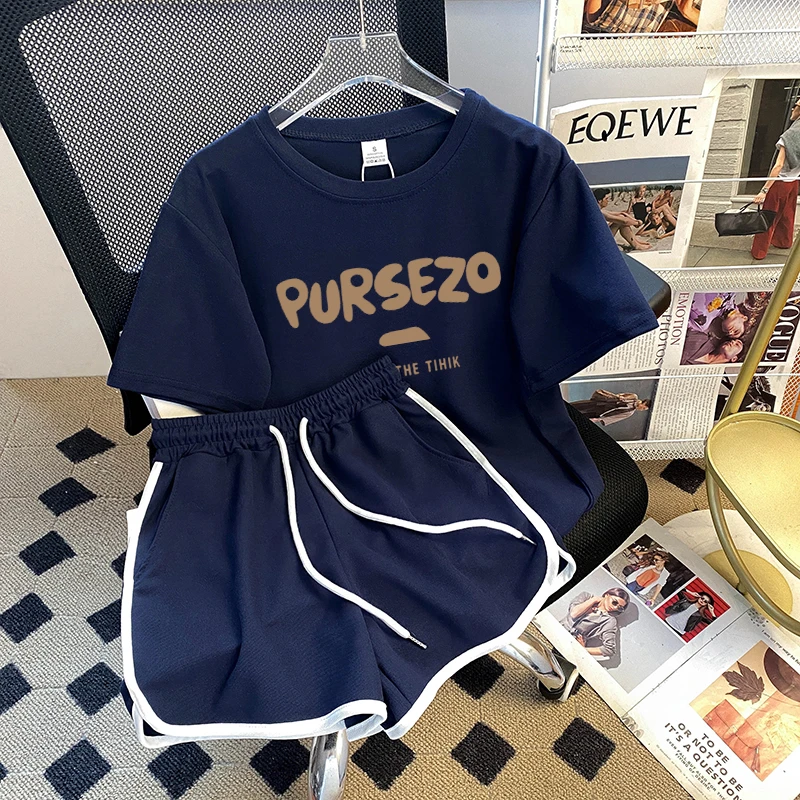 休闲复古美式街头夏季短袖短裤休闲时尚套装显白宽松外穿运动服潮