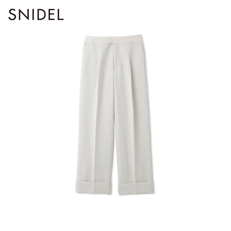 SNIDEL早秋新品通勤时尚纯色高腰打褶直筒休闲裤SWFP224200