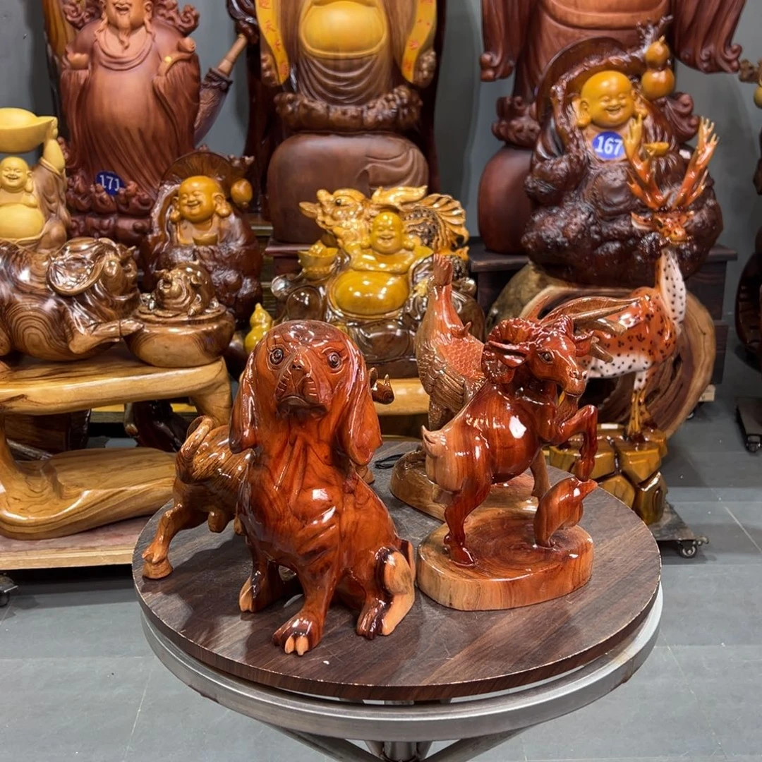 招***喵桃木狗香樟木雕刻摆件