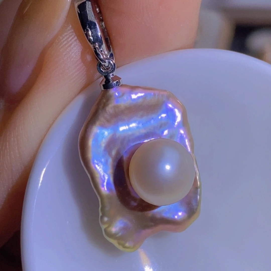 银S925镶嵌天然淡水珍珠淡水珍珠