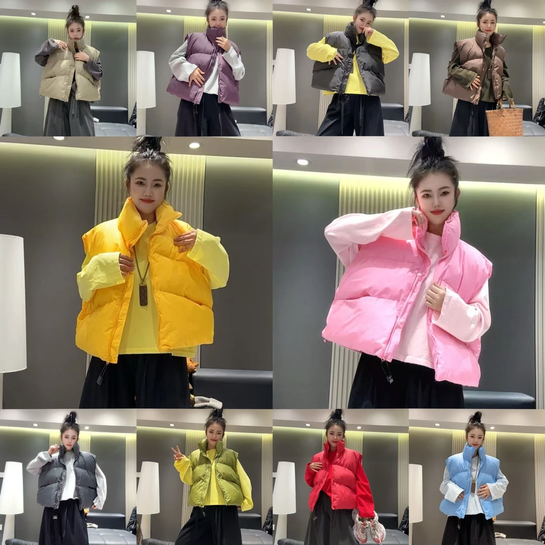 （老三）韩版宽松立领休闲洋气宽松背心短款马甲百搭加厚糖果色马夹