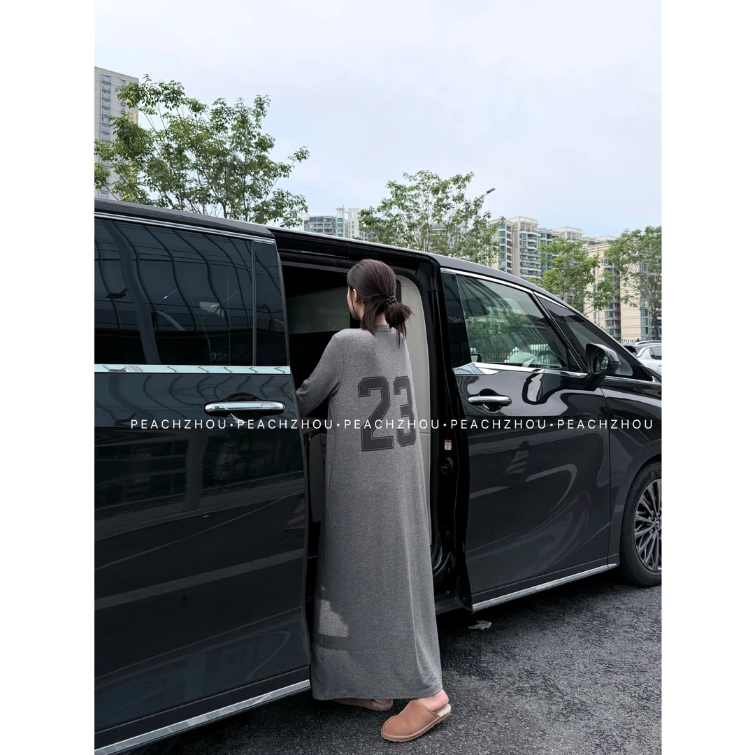 『PEACHZHOU』莱赛尔羊毛23印花弹力慵懒休闲宽松长袖T恤连衣长裙