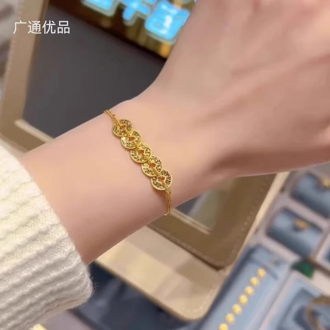 铜合金项链 碎碎冰钱币手链项链女轻奢高级感钱多多小众首饰饰品