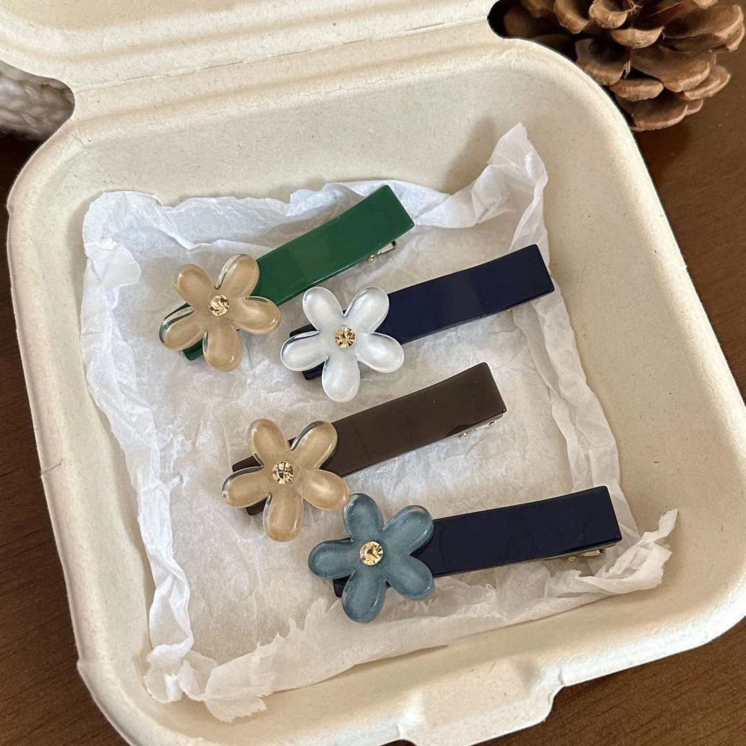 韩国新款白蓝色透明花朵鸭嘴夹水晶闪钻小花边夹甜美发夹刘海夹女