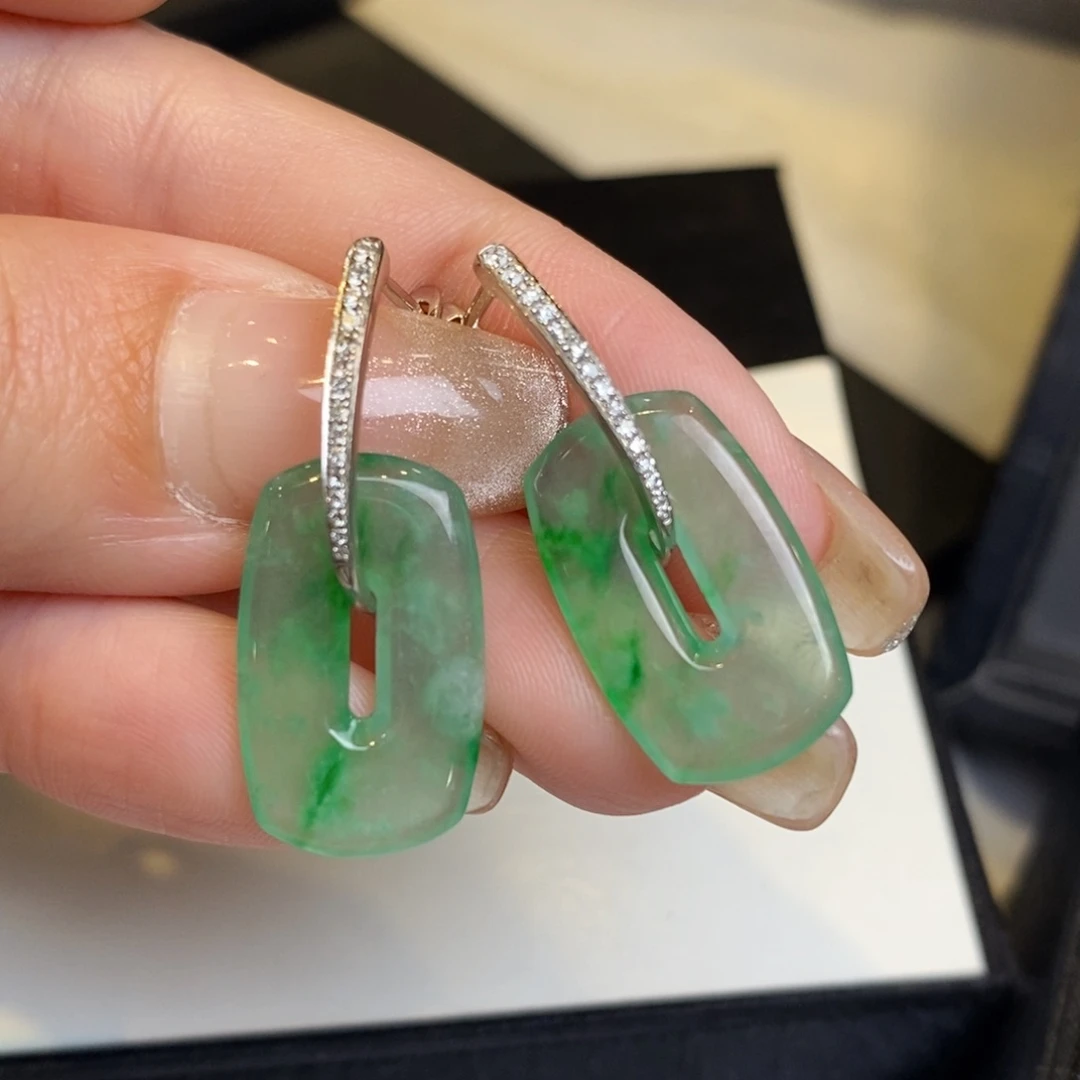 翡翠耳饰18K金镶嵌福贝