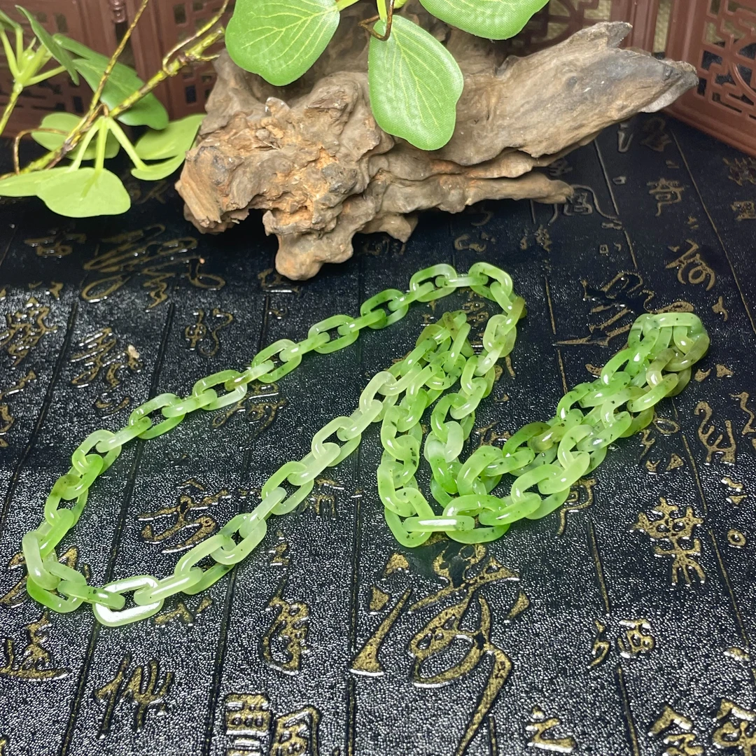 和田玉碧玉链条项链挂件手链 纯手工雕刻链俄碧苹果绿