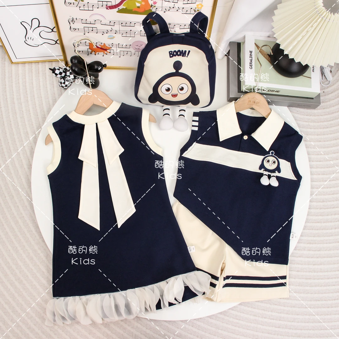 男童女童夏款撞色短袖套装2025儿童韩版洋气时尚连衣裙D2S5-725