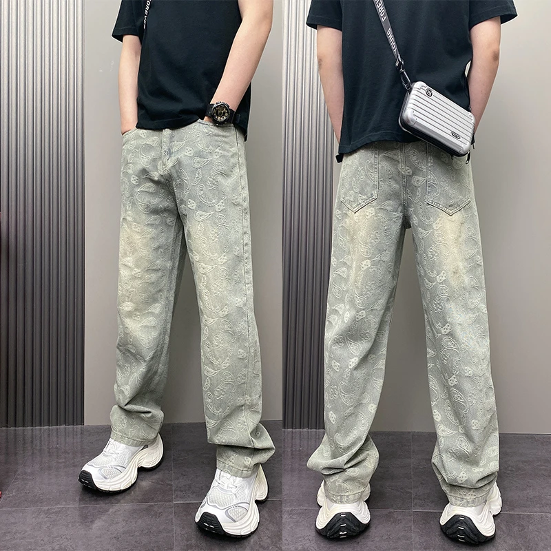 2025年秋季新款潮流韩版做旧复古青年男士宽松哈伦休闲牛仔裤子男