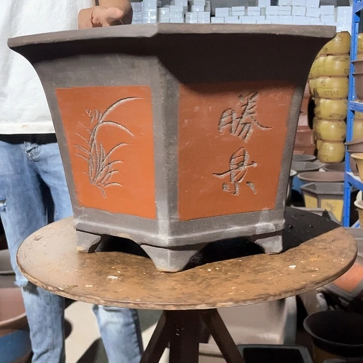 40红色六方花盆花盆