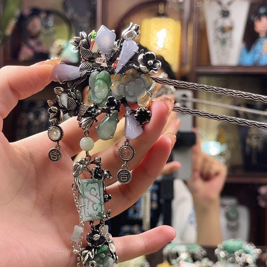 翡翠银S925镶嵌发饰