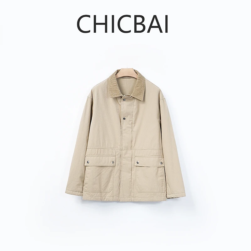 CHIC白 新款工装风松弛翻领棉服夹克