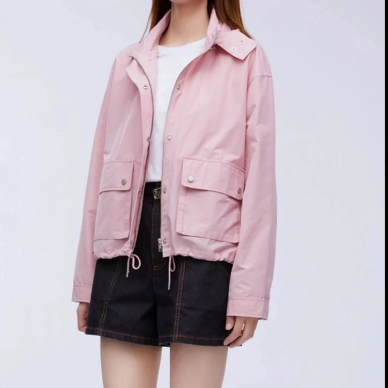 阿玛施AMASS女装连帽百搭宽松版风衣长袖双口袋外套夹克5400489