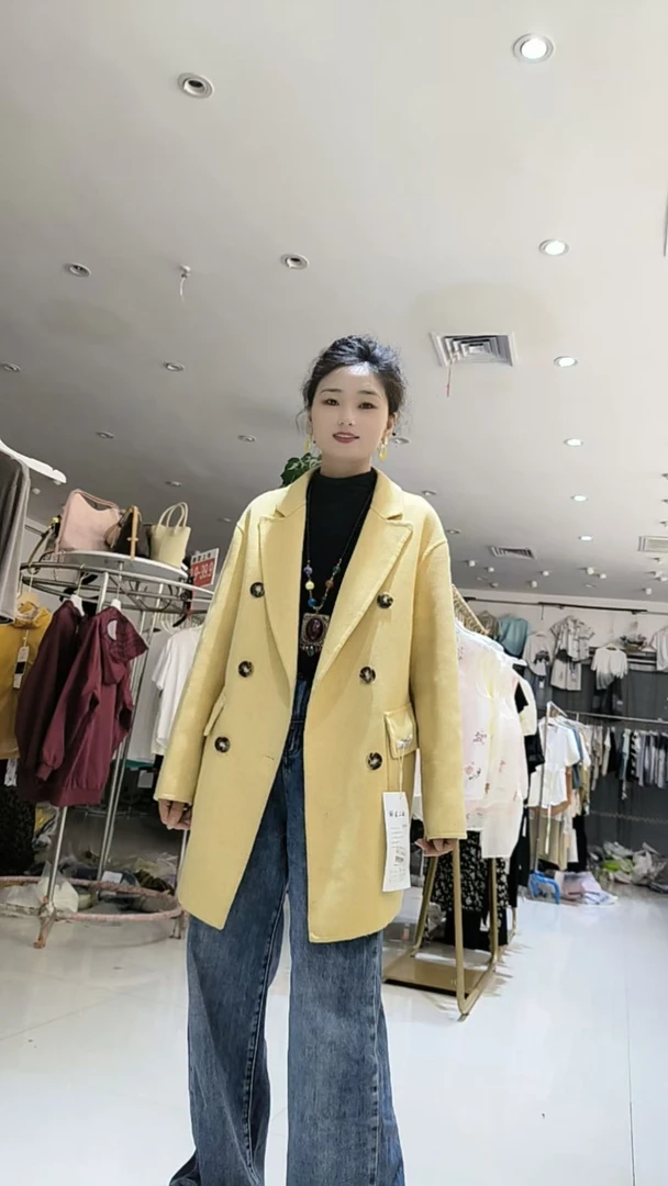 气质网时尚百搭西装领宽松型冬季毛呢外套双面女装休闲9172-9175
