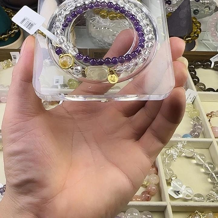 水晶手串未镶嵌双圈白水紫水晶