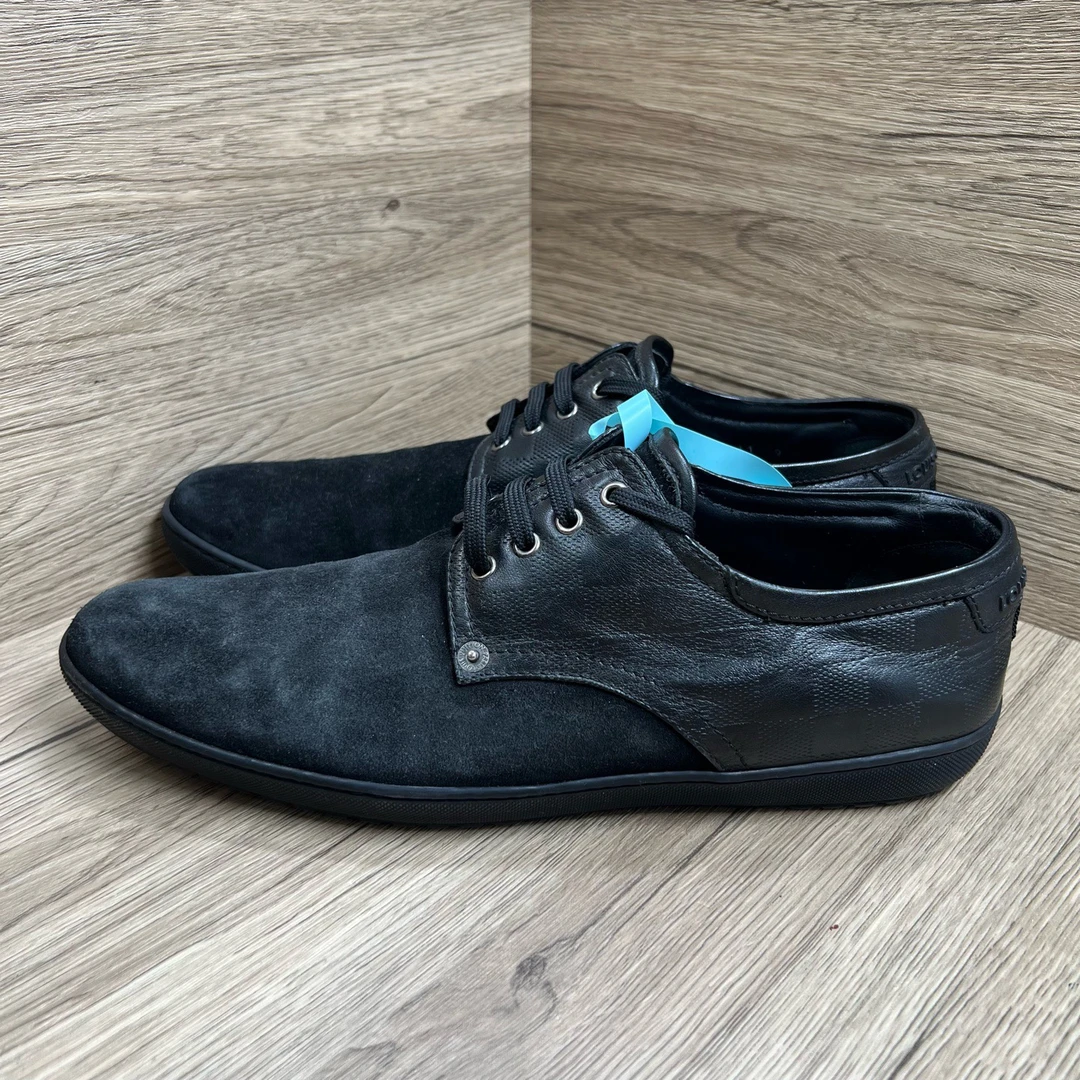 90新 LouisVuitton/路易威登 黑色麂皮棋盘格平底板鞋 43码