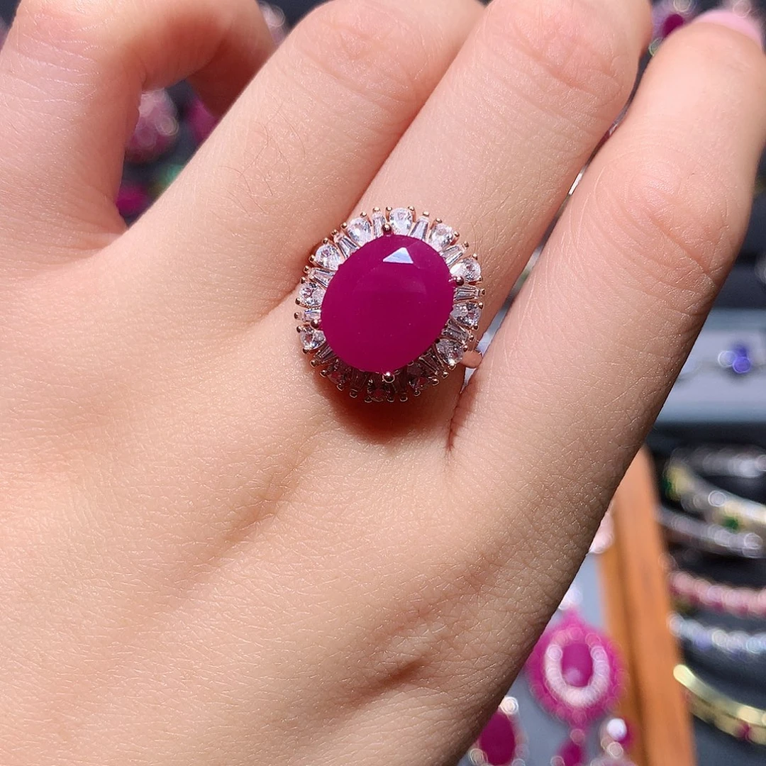 戒指银S925镶嵌红宝石