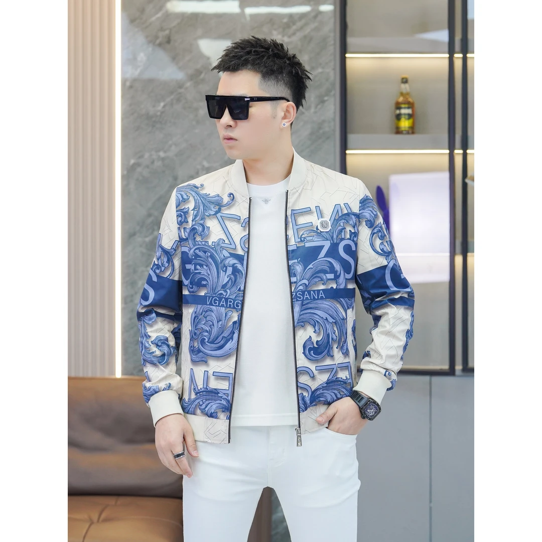 2025新款春季男士休闲时尚印花修身薄款个性潮牌高品质夹克外套