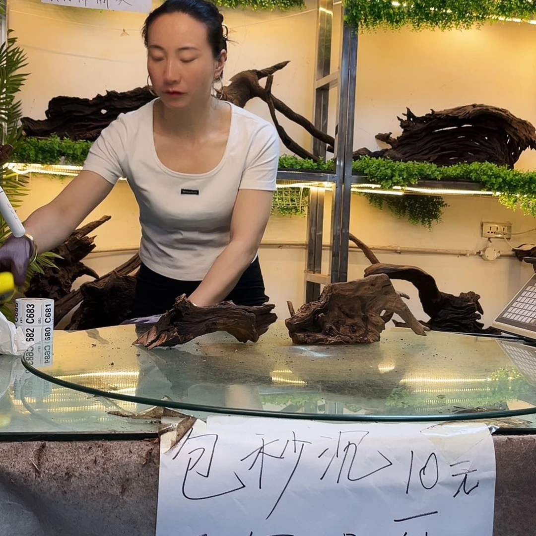 玉***艺柚木沉木鱼缸造景