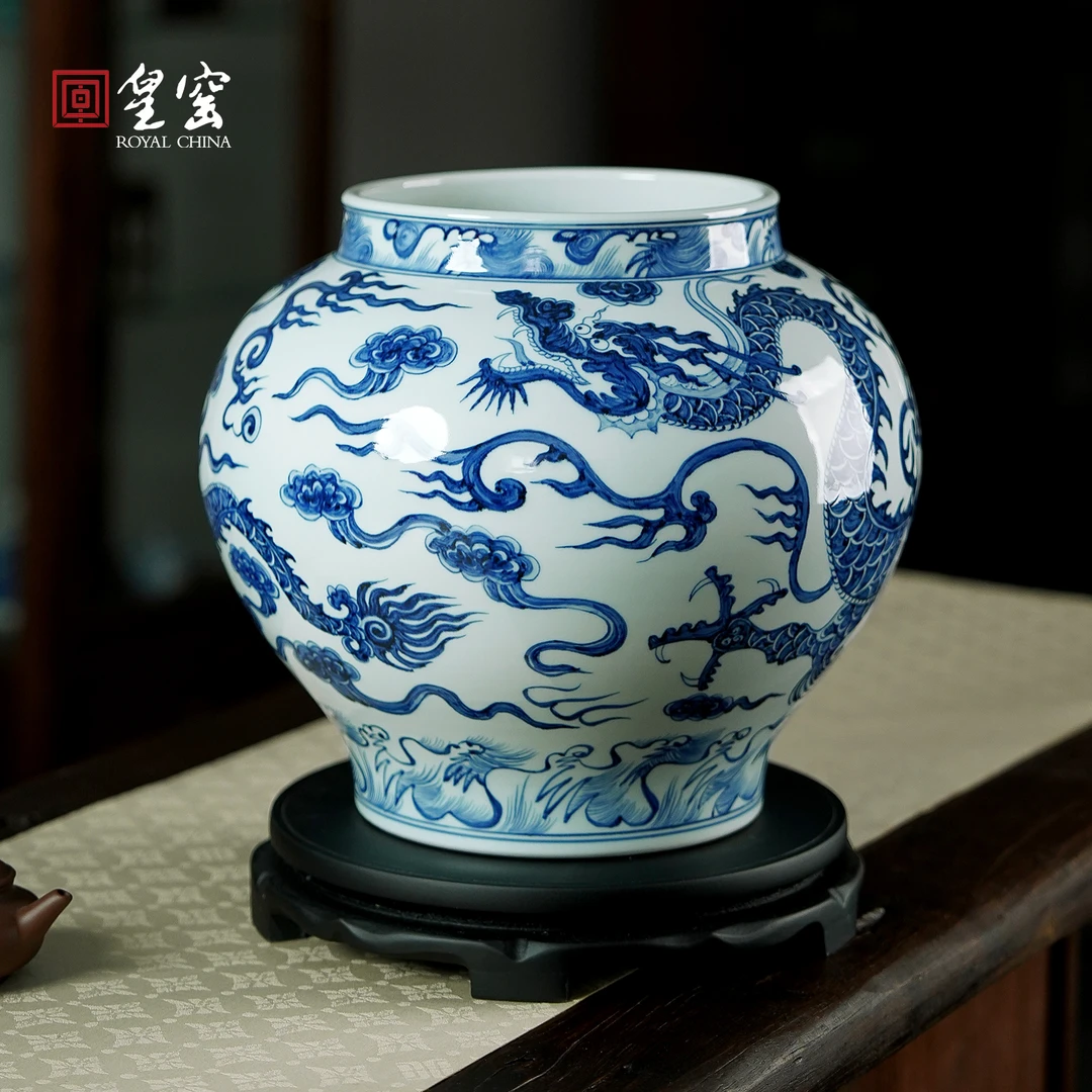 皇窑储物罐手绘青花龙纹罐子景德镇陶瓷器客厅摆件装饰品大号花瓶