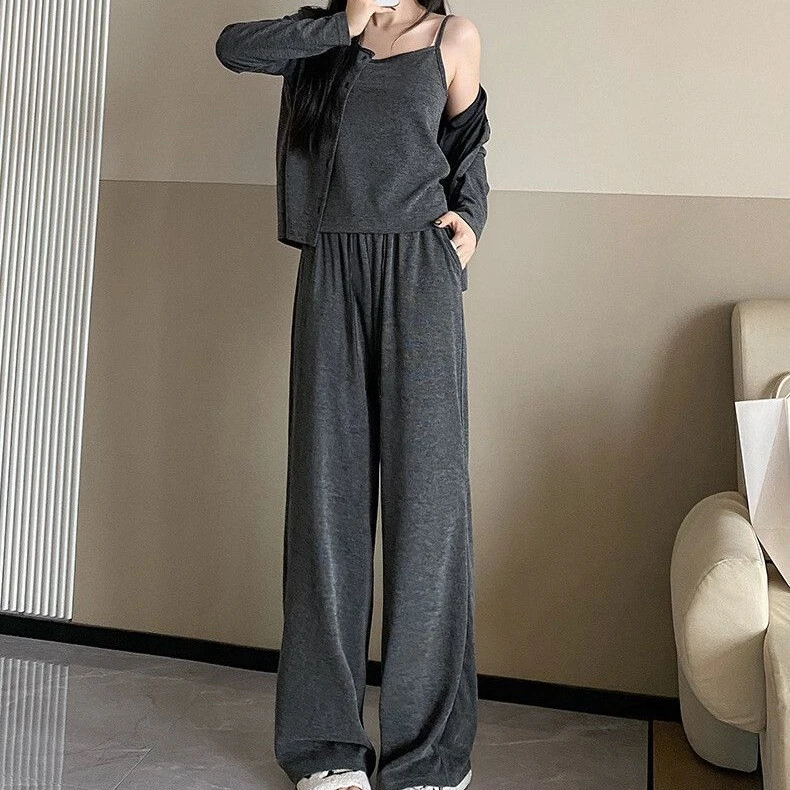 早秋新款三件套慵懒休闲套装裙套装裤高级韩系气质吊带开衫半裙