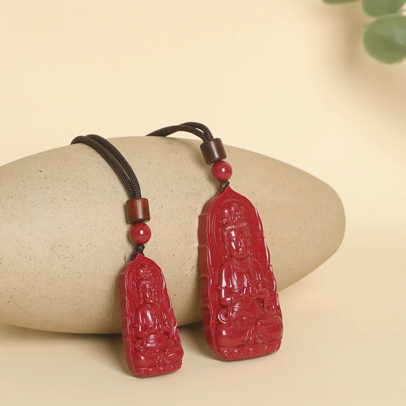 含辰砂工艺品晶体细砂红晶砂观音男女款吊坠