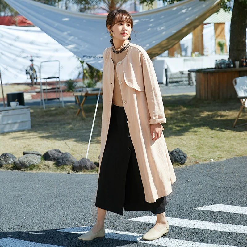 梭家｜河流｜//原创圆领长款H型衣身单层风衣