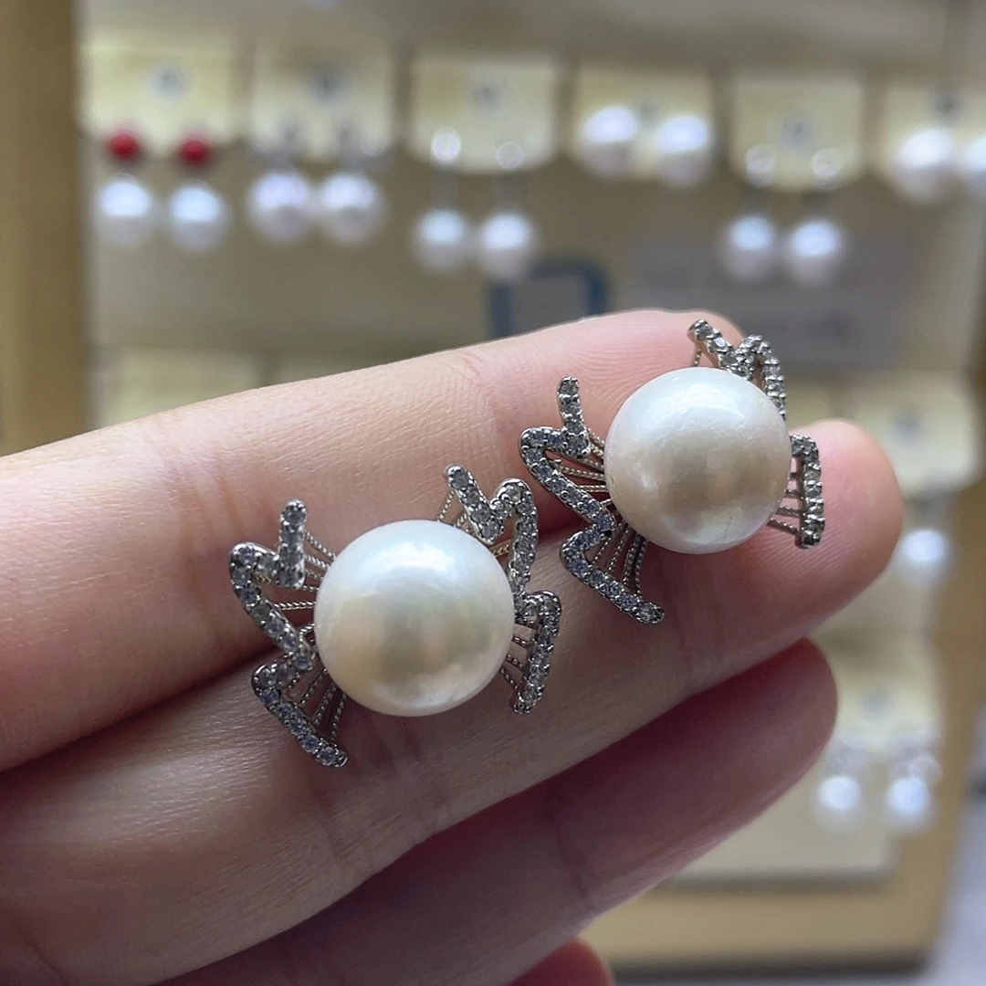 淡水珍珠耳饰银S925镶嵌