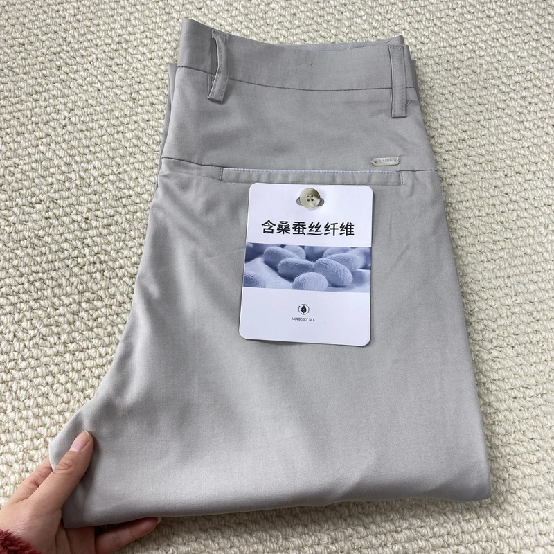 H剪标桑蚕丝混纺！春夏男士薄款弹力亲肤百搭直筒商务休闲裤-066