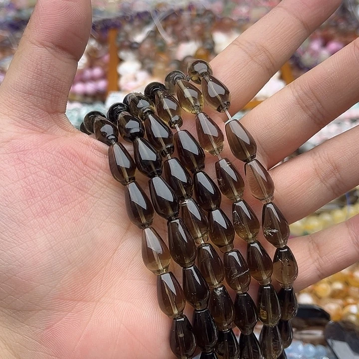 玛瑙/玉髓未镶嵌珠宝半成品一条8/14mm左右茶晶宝瓶有瑕