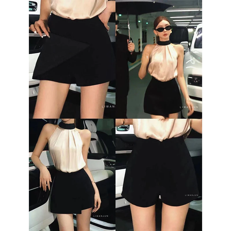 婉君【御姐炸街】设计感气质辣妹黑色包臀裙裤LWJ24B2TZ979