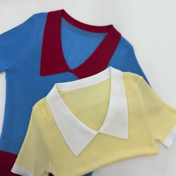 薄款拼色针织短袖