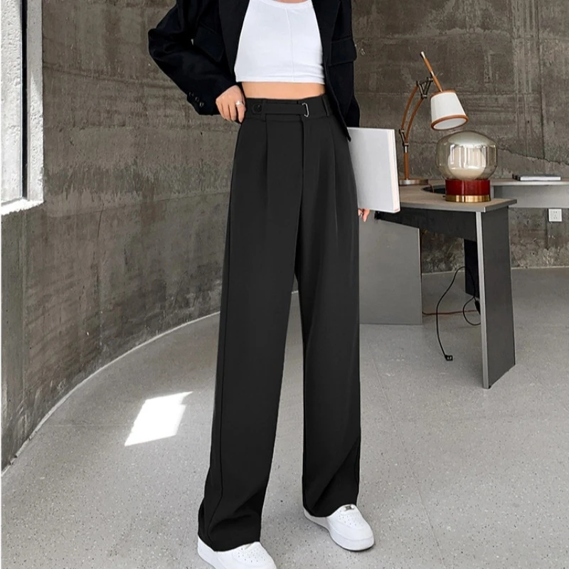 窄版阔腿裤女2025夏季薄款高腰垂感拖地长裤宽松休闲黑色西装裤