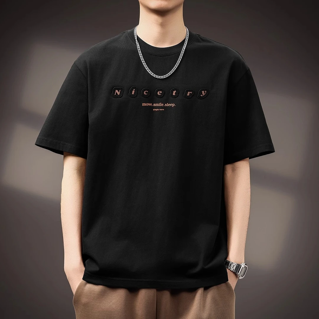 U&PURA高端立体印花美式复古短袖T恤男士夏季新潮牌纯棉宽松男装