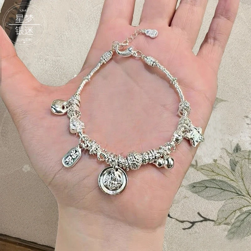 足银手链 9999银黄财神胖福盘缠葫芦手链女轻奢精致高级