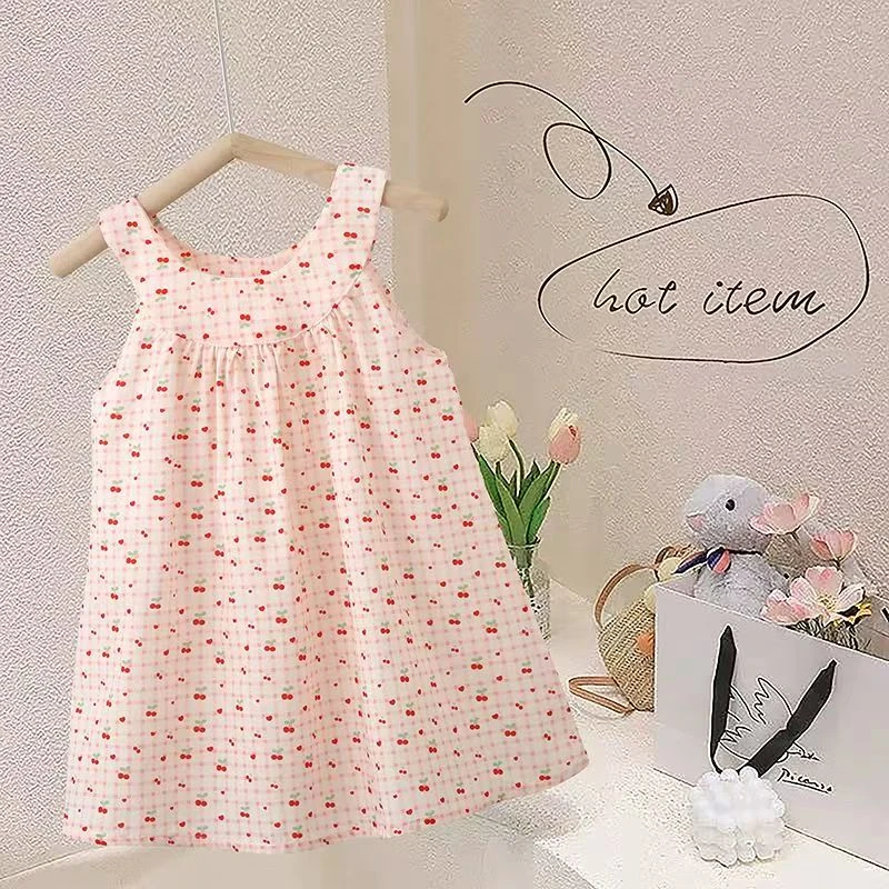 纯棉A类女童无袖连衣裙夏季印花吊带裙/背心裙碎花女公主裙韩版