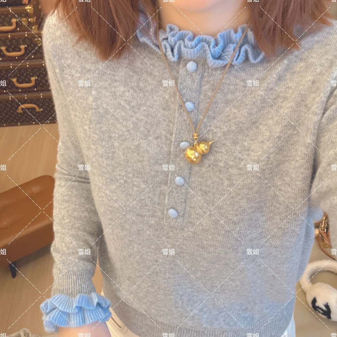 雪姐服饰「木耳领羊毛打底」宽松立领针织衫慵懒风上衣打底衫