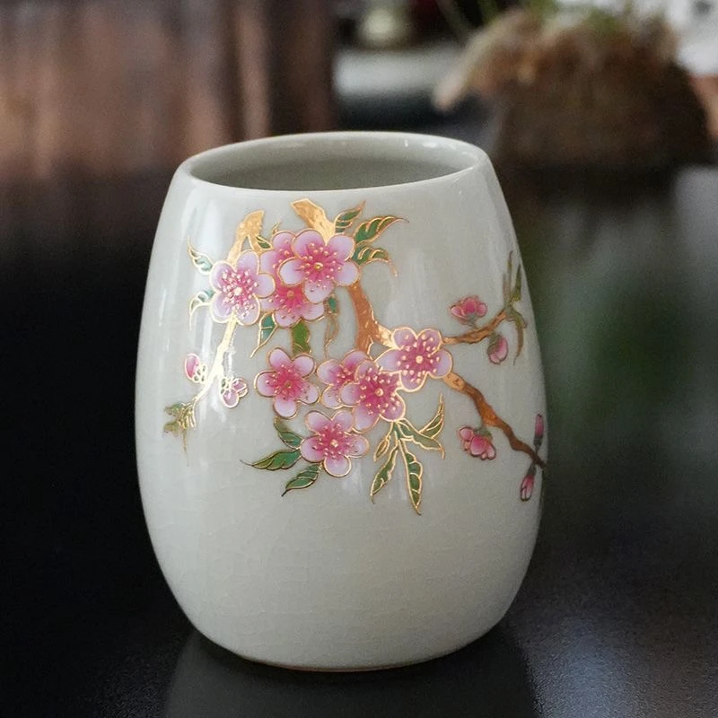 桃花茶道桶GS家用六君子桶中式陶瓷茶道配件小花瓶多用型111