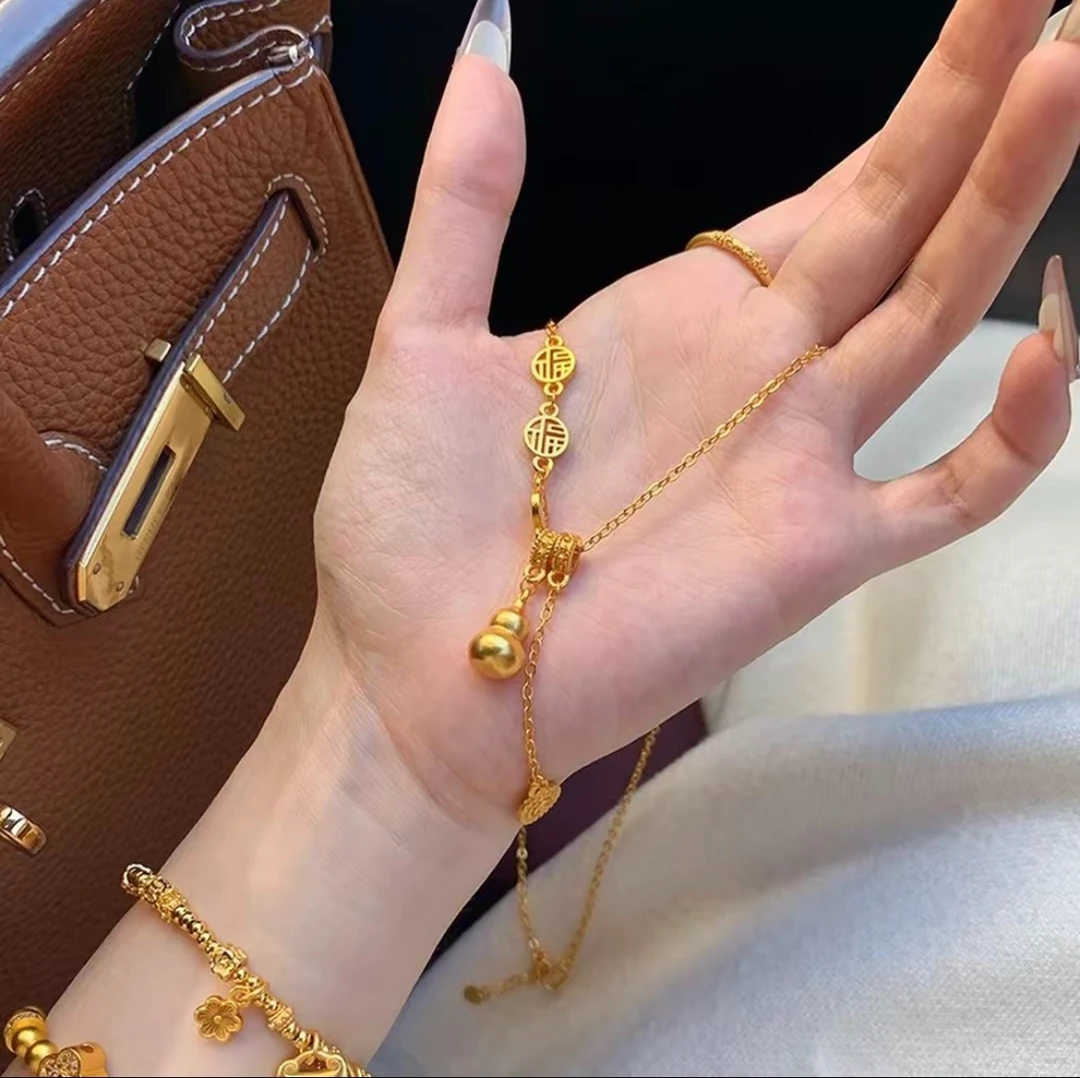 项链  高定精工K黄福字吉祥如意葫芦吊坠项链