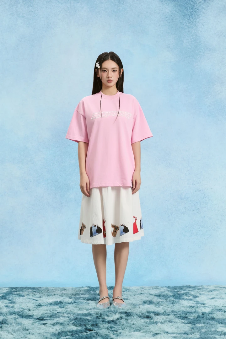 SOFITTE 25SS 粉色烫珍珠logo圆领T恤