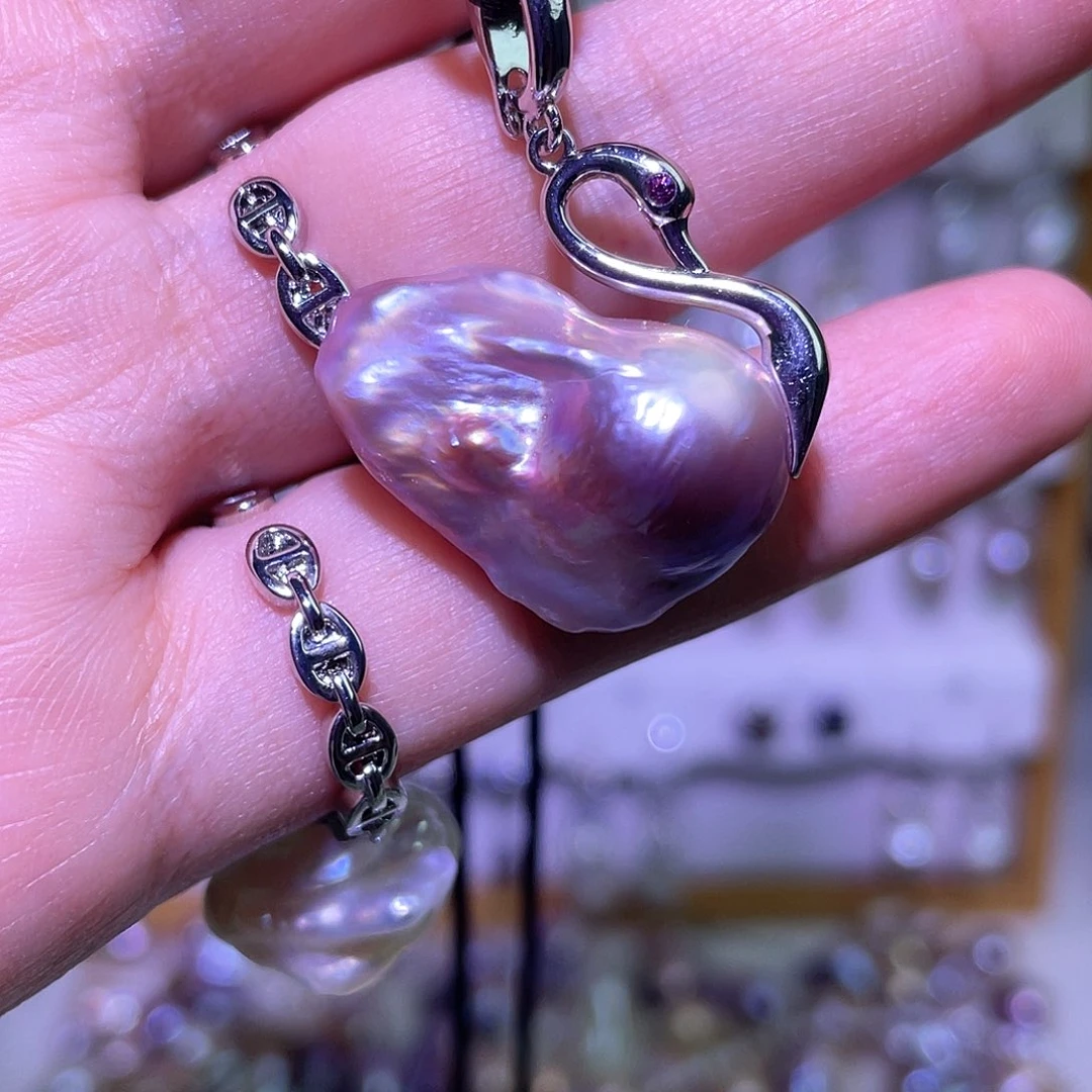 天然淡水珍珠吊坠银S925镶嵌淡水珍珠