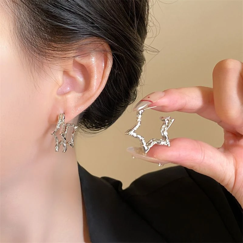 合金耳饰 耳钉银色双层星星女轻奢高级感小众设计简约精致冷淡风