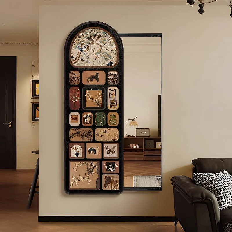 中古风可推拉全身镜隐藏式穿衣镜隐形装饰画暗藏式玄关镜子壁挂画