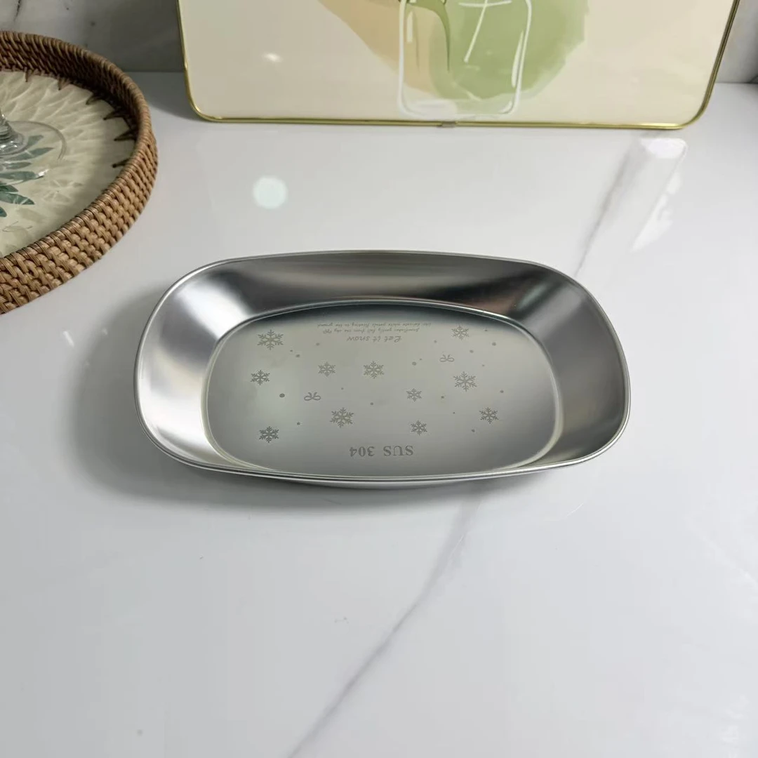 14-027   304雪花拉丝纯色哑光盘   3*25.5CM  水果盘法式休闲风