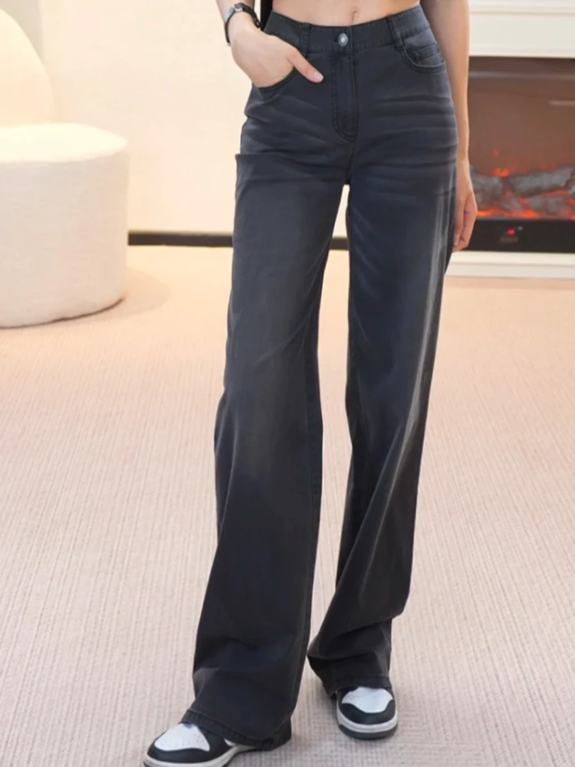 【商场同款】2025夏季新款高腰百搭显瘦冰丝薄款直筒休闲牛仔长裤女